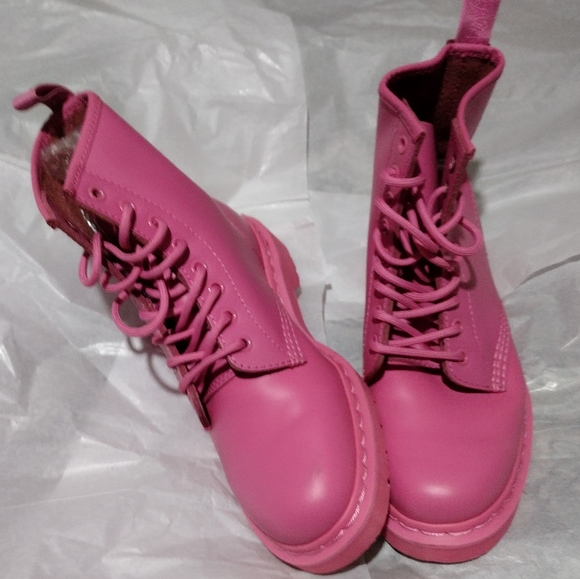 Dr. Martens PINK Leather Combat Boots - Picture 2 of 8